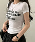 タイトロゴTシャツグラフィック半袖韓国風 大人カジュアル英字プリントトップス クルーネックタイトtシャツ ストリート系女子甘辛ミックス春夏服 コンパクトカットソー 92HANPINFS-006