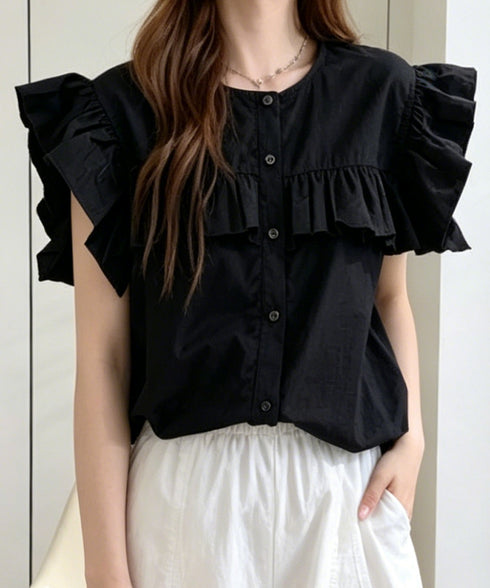 レディースフリルブラウス 半袖シャツ夏服 大人可愛いストライプシャツ きれいめフェミニン フレンチスリーブブラウス 体型カバー 着映えトップス オフィスカジュアル 92HANPINFS-011