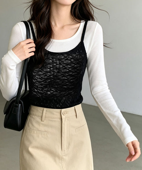 総レースシアーキャミソールレイヤード夏服 花柄レースインナー シースルーキャミ ビスチェ風トップス透け感 重ね着インナーセクシーきれいめ着やせ可愛いチラ見せキャミ 92HANPINFS-013