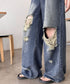 ダメージ デニムワイドパンツ レディース ハイウエストヴィンテージダメージジーンズ レトロバギーパンツ体型カバークラッシュデニムカジュアルボトムス美脚脚長 韓国風 92HANPINFS-014