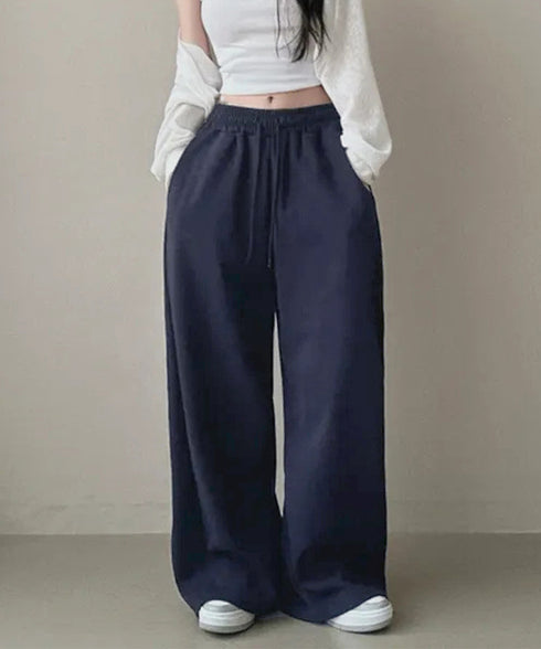 バッグプリントワイドスエットパンツ韓国風 レディースワイドパンツ 裏起毛パンツ イージーパンツ 着やせボトムス ゆったり運動着 リラックスパンツ楽ちんロングパンツ 92HJHYDZ-001