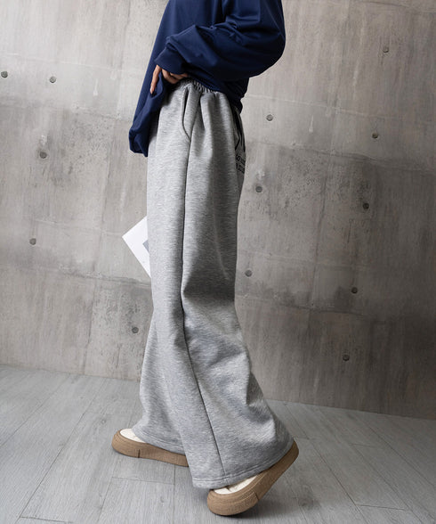 バッグプリントワイドスエットパンツ韓国風 レディースワイドパンツ 裏起毛パンツ イージーパンツ 着やせボトムス ゆったり運動着 リラックスパンツ楽ちんロングパンツ 92HJHYDZ-001