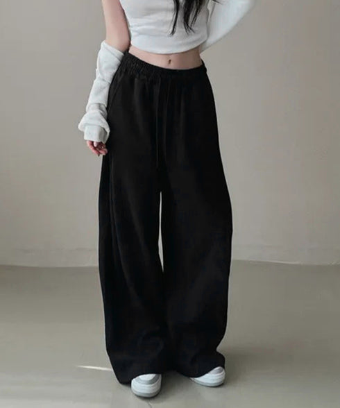 バッグプリントワイドスエットパンツ韓国風 レディースワイドパンツ 裏起毛パンツ イージーパンツ 着やせボトムス ゆったり運動着 リラックスパンツ楽ちんロングパンツ 92HJHYDZ-001