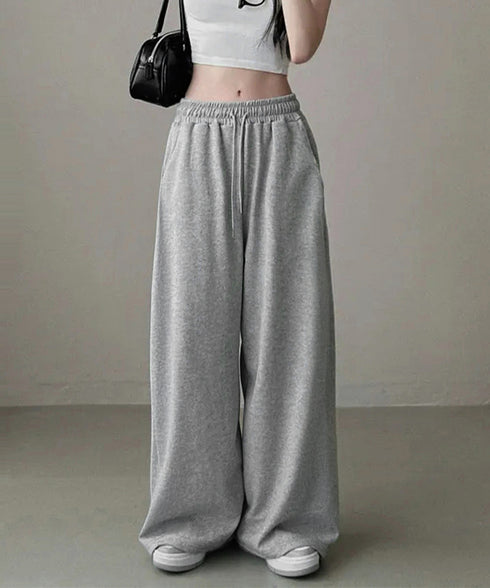 バッグプリントワイドスエットパンツ韓国風 レディースワイドパンツ 裏起毛パンツ イージーパンツ 着やせボトムス ゆったり運動着 リラックスパンツ楽ちんロングパンツ 92HJHYDZ-001