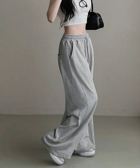 バッグプリントワイドスエットパンツ韓国風 レディースワイドパンツ 裏起毛パンツ イージーパンツ 着やせボトムス ゆったり運動着 リラックスパンツ楽ちんロングパンツ 92HJHYDZ-001