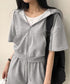 スウェットセットアップレディース半袖夏服 ジップアップパーカー クロップド丈トップス夏 ハイウエストショートパンツ 上下セット ウエストゴム美脚ショーパン 韓国風 92HJHYDZ-003