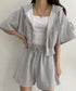 スウェットセットアップレディース半袖夏服 ジップアップパーカー クロップド丈トップス夏 ハイウエストショートパンツ 上下セット ウエストゴム美脚ショーパン 韓国風 92HJHYDZ-003