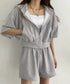 スウェットセットアップレディース半袖夏服 ジップアップパーカー クロップド丈トップス夏 ハイウエストショートパンツ 上下セット ウエストゴム美脚ショーパン 韓国風 92HJHYDZ-003