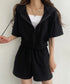 スウェットセットアップレディース半袖夏服 ジップアップパーカー クロップド丈トップス夏 ハイウエストショートパンツ 上下セット ウエストゴム美脚ショーパン 韓国風 92HJHYDZ-003
