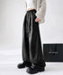 フェイクレザーワイドパンツ ハイウエスト レディース エコレザーパンツ着やせ ウエストゴム合皮パンツ ポケット付きイージーパンツおしゃれ 美脚脚長ストレートパンツ 92HUOLI-001
