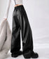 フェイクレザーワイドパンツ ハイウエスト レディース エコレザーパンツ着やせ ウエストゴム合皮パンツ ポケット付きイージーパンツおしゃれ 美脚脚長ストレートパンツ 92HUOLI-001
