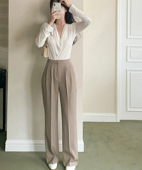 ドレープネックTシャツ 長袖トップス春秋 レディース おしゃれカットソー オフィスカジュアル 柔らかなプルオーバー 大人通勤トップス 韓国風 無地カットソー細見え 92JILAI-001