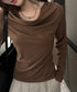 ドレープネックTシャツ 長袖トップス春秋 レディース おしゃれカットソー オフィスカジュアル 柔らかなプルオーバー 大人通勤トップス 韓国風 無地カットソー細見え 92JILAI-001