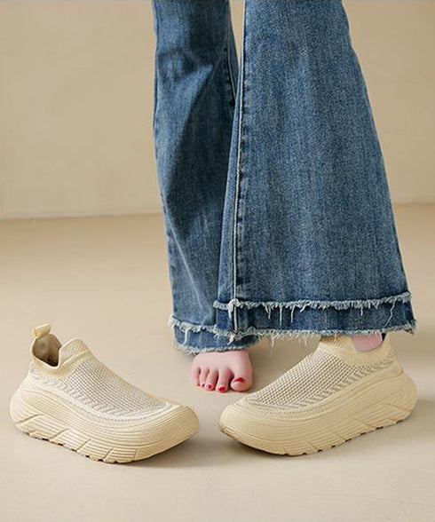 厚底メッシュスリッポンスニーカー軽量通気 ニットアッパーシューズ レディース ボリュームソールスニーカー身長盛れる 歩きやすい靴疲れない 蒸れないスニーカー韓国風 92JINHUA-001