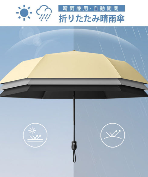 自動開閉三つ折り傘 ワンタッチ晴雨兼用傘 レディース 日焼け防止 三段式雨傘 超軽量 コンパクト日傘 携帯便利 紫外線対策 折りたたみ傘 梅雨対策 ワンプッシュ傘 92JINYUSY-001