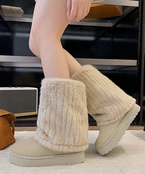 フェイクムートンブーツ 厚底ファーブーツ レディース裏起毛カバーブーツ あったかミドル丈ブーツ 美脚脚長シューズ 歩きやすい防風防寒冬靴 疲れないもこもこブーツ 92JLDZSW-001