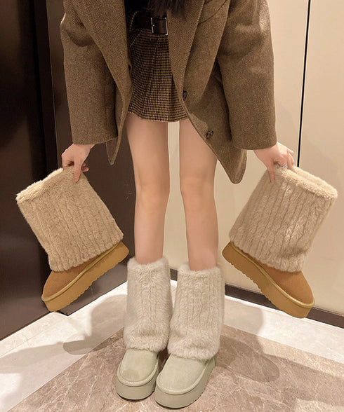 フェイクムートンブーツ 厚底ファーブーツ レディース裏起毛カバーブーツ あったかミドル丈ブーツ 美脚脚長シューズ 歩きやすい防風防寒冬靴 疲れないもこもこブーツ 92JLDZSW-001