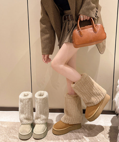 フェイクムートンブーツ 厚底ファーブーツ レディース裏起毛カバーブーツ あったかミドル丈ブーツ 美脚脚長シューズ 歩きやすい防風防寒冬靴 疲れないもこもこブーツ 92JLDZSW-001