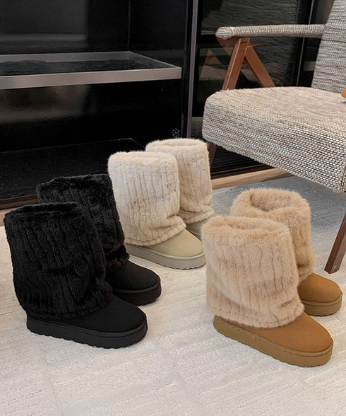 フェイクムートンブーツ 厚底ファーブーツ レディース裏起毛カバーブーツ あったかミドル丈ブーツ 美脚脚長シューズ 歩きやすい防風防寒冬靴 疲れないもこもこブーツ 92JLDZSW-001