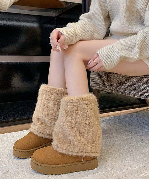 フェイクムートンブーツ 厚底ファーブーツ レディース裏起毛カバーブーツ あったかミドル丈ブーツ 美脚脚長シューズ 歩きやすい防風防寒冬靴 疲れないもこもこブーツ 92JLDZSW-001
