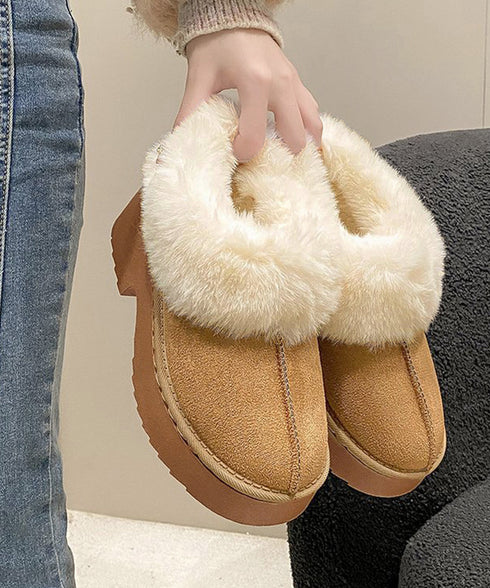 スエード調 ショートムートンブーツ厚底靴 ボリュームファー ショートブーツ もこもこムートンシューズ 暖かい冬ブーツ カジュアル 美脚ボアシューズ あったか防寒靴 92JLDZSW-004