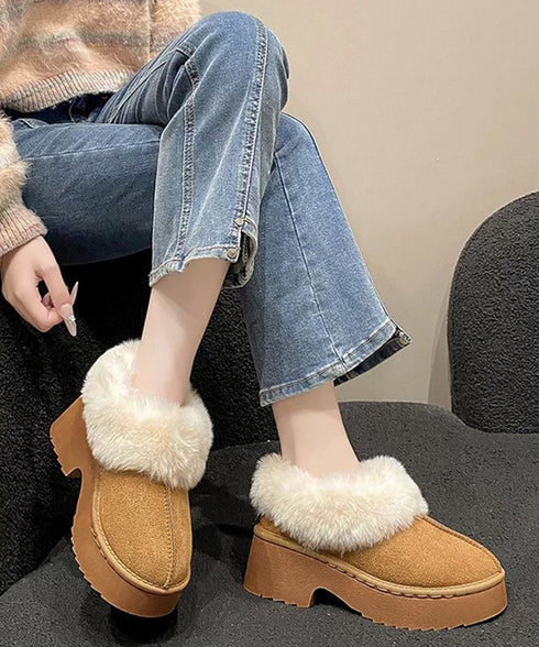 スエード調 ショートムートンブーツ厚底靴 ボリュームファー ショートブーツ もこもこムートンシューズ 暖かい冬ブーツ カジュアル 美脚ボアシューズ あったか防寒靴 92JLDZSW-004