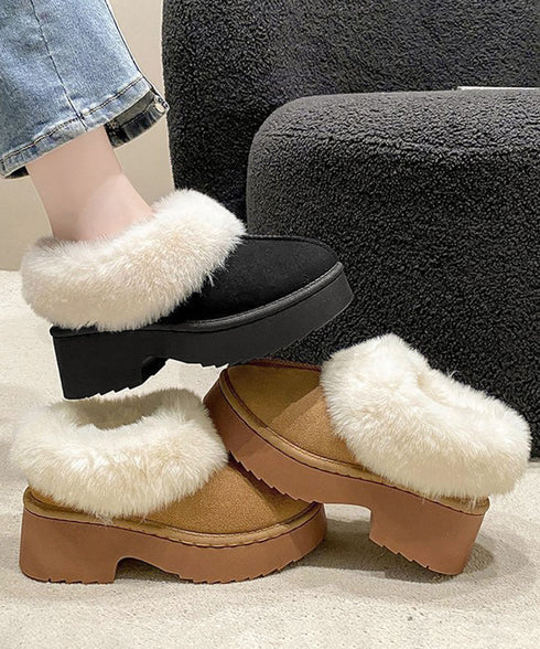 スエード調 ショートムートンブーツ厚底靴 ボリュームファー ショートブーツ もこもこムートンシューズ 暖かい冬ブーツ カジュアル 美脚ボアシューズ あったか防寒靴 92JLDZSW-004