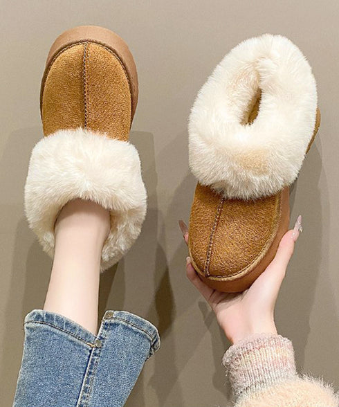 スエード調 ショートムートンブーツ厚底靴 ボリュームファー ショートブーツ もこもこムートンシューズ 暖かい冬ブーツ カジュアル 美脚ボアシューズ あったか防寒靴 92JLDZSW-004