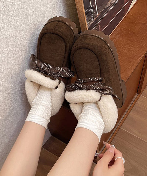 厚底ムートンブーツもこもこショートブーツ レディース レースアップブーツ 防寒シューズ 履きやすい裏起毛ブーティ 歩きやすい あったかシューズ 大人可愛い軽量冬靴 92JLDZSW-005