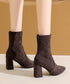 ショートブーツ スエードストレッチブーツ ポインテッドトゥ ブーティー美脚脚長 チャンキーヒール ミドルブーツ秋冬 レディース 太ヒール靴 歩きやすいブーツ高級感 92JLDZSW-006