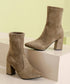 ショートブーツ スエードストレッチブーツ ポインテッドトゥ ブーティー美脚脚長 チャンキーヒール ミドルブーツ秋冬 レディース 太ヒール靴 歩きやすいブーツ高級感 92JLDZSW-006