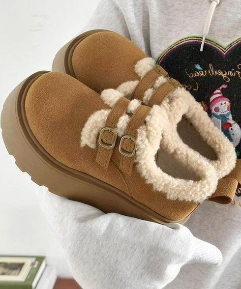 ダブルベルトボアムートンシューズ 厚底靴 あったかボアシューズレディース 歩きやすいアンクルブーツ軽量 大人可愛い暖かい裏起毛モカシン きれいめ冬靴防寒 美脚脚長 92JLDZSW-007
