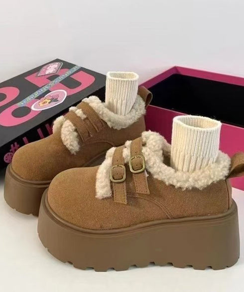 ダブルベルトボアムートンシューズ 厚底靴 あったかボアシューズレディース 歩きやすいアンクルブーツ軽量 大人可愛い暖かい裏起毛モカシン きれいめ冬靴防寒 美脚脚長 92JLDZSW-007