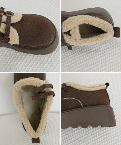 ダブルベルトボアムートンシューズ 厚底靴 あったかボアシューズレディース 歩きやすいアンクルブーツ軽量 大人可愛い暖かい裏起毛モカシン きれいめ冬靴防寒 美脚脚長 92JLDZSW-007