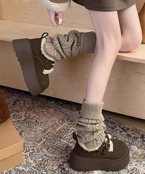 ダブルベルトボアムートンシューズ 厚底靴 あったかボアシューズレディース 歩きやすいアンクルブーツ軽量 大人可愛い暖かい裏起毛モカシン きれいめ冬靴防寒 美脚脚長 92JLDZSW-007