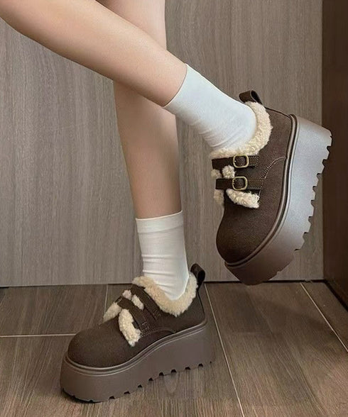 ダブルベルトボアムートンシューズ 厚底靴 あったかボアシューズレディース 歩きやすいアンクルブーツ軽量 大人可愛い暖かい裏起毛モカシン きれいめ冬靴防寒 美脚脚長 92JLDZSW-007