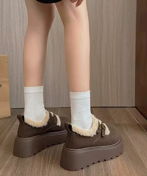 ダブルベルトボアムートンシューズ 厚底靴 あったかボアシューズレディース 歩きやすいアンクルブーツ軽量 大人可愛い暖かい裏起毛モカシン きれいめ冬靴防寒 美脚脚長 92JLDZSW-007