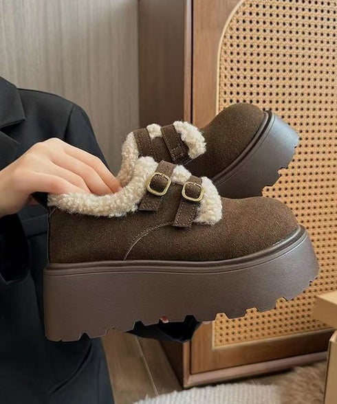 ダブルベルトボアムートンシューズ 厚底靴 あったかボアシューズレディース 歩きやすいアンクルブーツ軽量 大人可愛い暖かい裏起毛モカシン きれいめ冬靴防寒 美脚脚長 92JLDZSW-007