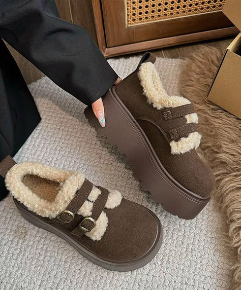 ダブルベルトボアムートンシューズ 厚底靴 あったかボアシューズレディース 歩きやすいアンクルブーツ軽量 大人可愛い暖かい裏起毛モカシン きれいめ冬靴防寒 美脚脚長 92JLDZSW-007