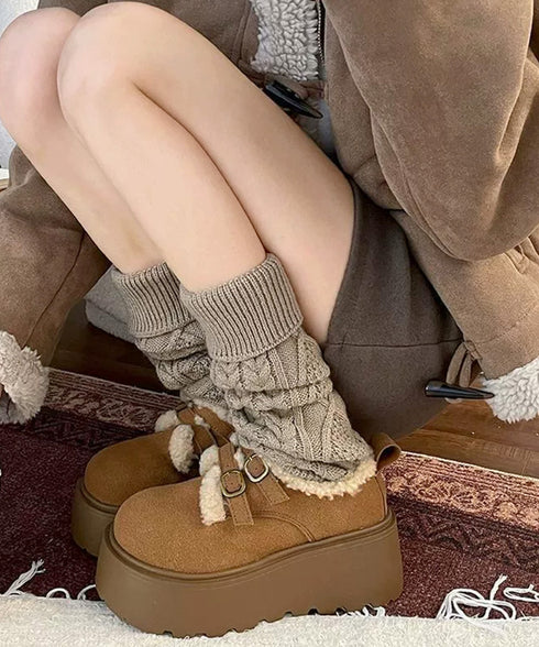 ダブルベルトボアムートンシューズ 厚底靴 あったかボアシューズレディース 歩きやすいアンクルブーツ軽量 大人可愛い暖かい裏起毛モカシン きれいめ冬靴防寒 美脚脚長 92JLDZSW-007