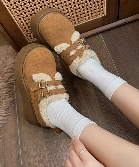 ダブルベルトボアムートンシューズ 厚底靴 あったかボアシューズレディース 歩きやすいアンクルブーツ軽量 大人可愛い暖かい裏起毛モカシン きれいめ冬靴防寒 美脚脚長 92JLDZSW-007