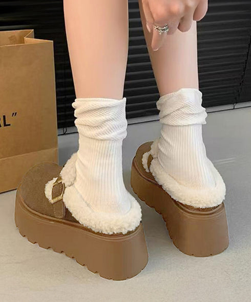 ボア厚底モカシンレディースサボサンダル冬 ふわふわプラットシューズ 暖かい冬靴 履きやすい フェイクムートンローファー 歩きやすい もこもこ防寒靴バックルデザイン 92JLDZSW-008