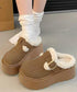 ボア厚底モカシンレディースサボサンダル冬 ふわふわプラットシューズ 暖かい冬靴 履きやすい フェイクムートンローファー 歩きやすい もこもこ防寒靴バックルデザイン 92JLDZSW-008
