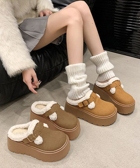 ボア厚底モカシンレディースサボサンダル冬 ふわふわプラットシューズ 暖かい冬靴 履きやすい フェイクムートンローファー 歩きやすい もこもこ防寒靴バックルデザイン 92JLDZSW-008