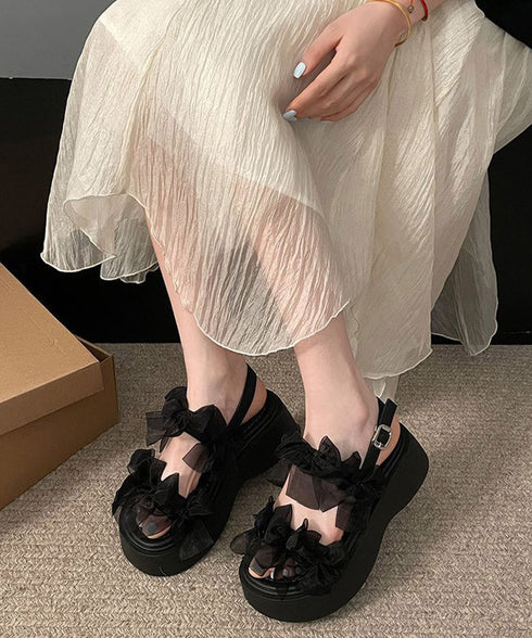 厚底サンダル可愛い シアーリボンサンダル レディース厚底ストラップサンダル コンフォートサンダル歩きやすい フェミニンサマーシューズ 夏靴 お出かけサンダルデート 92JLDZSW-019