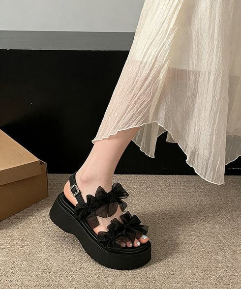 厚底サンダル可愛い シアーリボンサンダル レディース厚底ストラップサンダル コンフォートサンダル歩きやすい フェミニンサマーシューズ 夏靴 お出かけサンダルデート 92JLDZSW-019