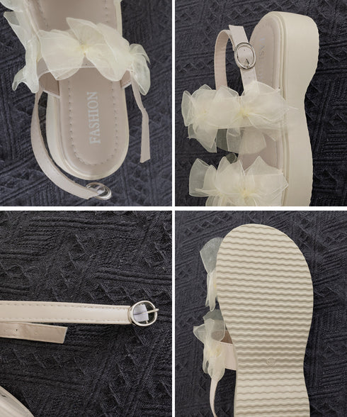 厚底サンダル可愛い シアーリボンサンダル レディース厚底ストラップサンダル コンフォートサンダル歩きやすい フェミニンサマーシューズ 夏靴 お出かけサンダルデート 92JLDZSW-019