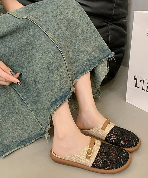 サボサンダルレディース ミュールサンダル リネンライク レース調フラットサンダルナチュラル 美脚サマーサンダル通気性ぺたんこ カジュアルシューズ 歩きやすい春夏靴 92JLDZSW-022
