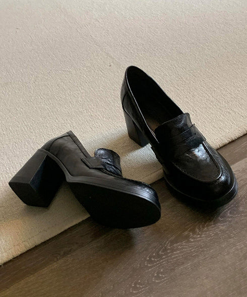 スクエアトゥローファー 太ヒールパンプス 歩きやすい チャンキーヒールパンプス 疲れないPUレザー靴 レディース美脚脚靴 オフィスカジュアル通勤通学厚底ローファー 92JLDZSW-027