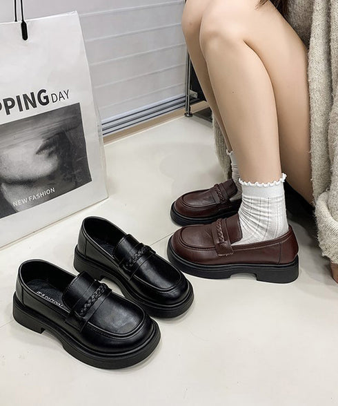 厚底ローファーレディース 韓国風美脚脚長 歩きやすい おしゃれパンプス 履きやすいスリッポン ボリュームソールマニッシュシューズ レトロクラシックローファー通学靴 92JLDZSW-028